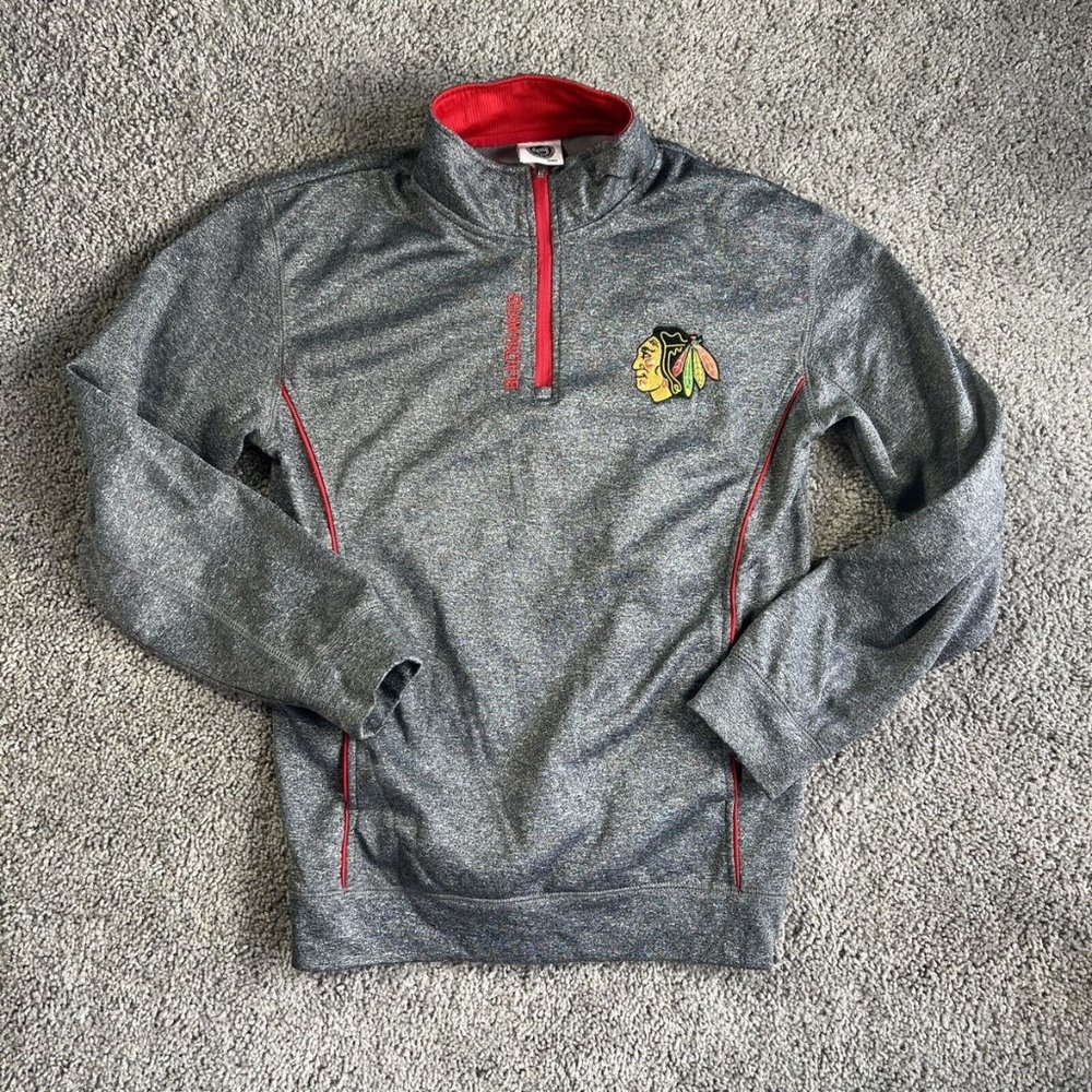 NHL MENS Chicago Blackhawks Fleece 1/4 Zip Pullover Sweatshirt sz Medium gray